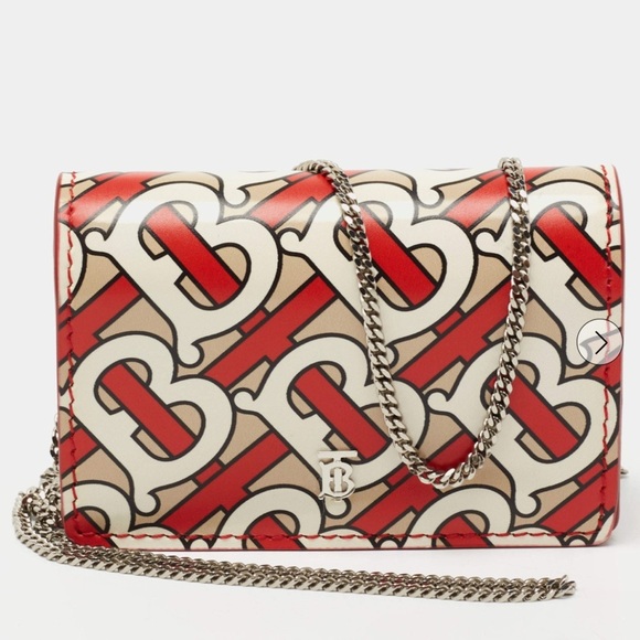 Burberry Calfskin Monogram Jessie Chain Card Case Vermillion 2019 - Picture 1 of 9